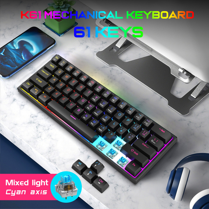 K61 key wired mechanical keyboard green axis RGB e-sports game luminous laptop Type-C cross-border wholesale