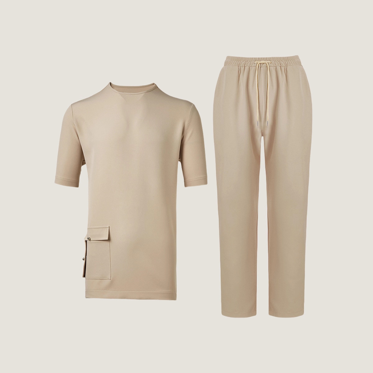 Completo casual da uomo con camicia e pantaloni con stampa africana, a maniche corte, tribale, per festival, color cachi, taglia XS-XXL_voghion.com