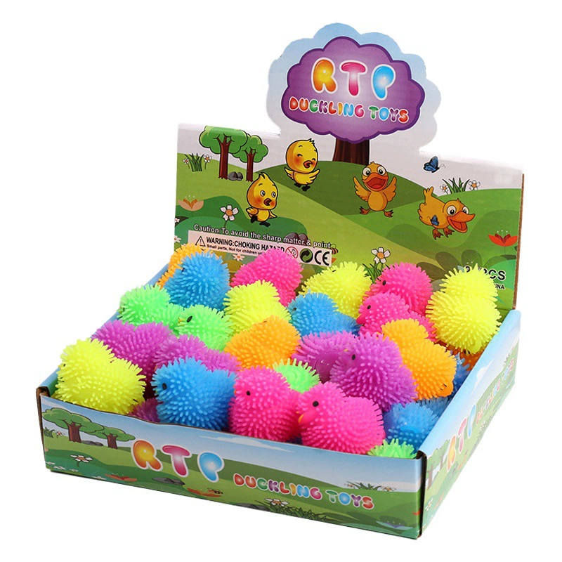 Светоизлучающая куриная щепотка, называемая декомпрессионной щепоткой, музыкальная курица, декомпрессионная вентиляционная вспышка, утка, мини-игрушка с меховым шариком