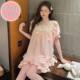 chubby girl Pajamas for Women with Chest Pad Summer Palace Style Lace Lace Clouds Cotton Short Sleeve plus size Home Clothes suit
