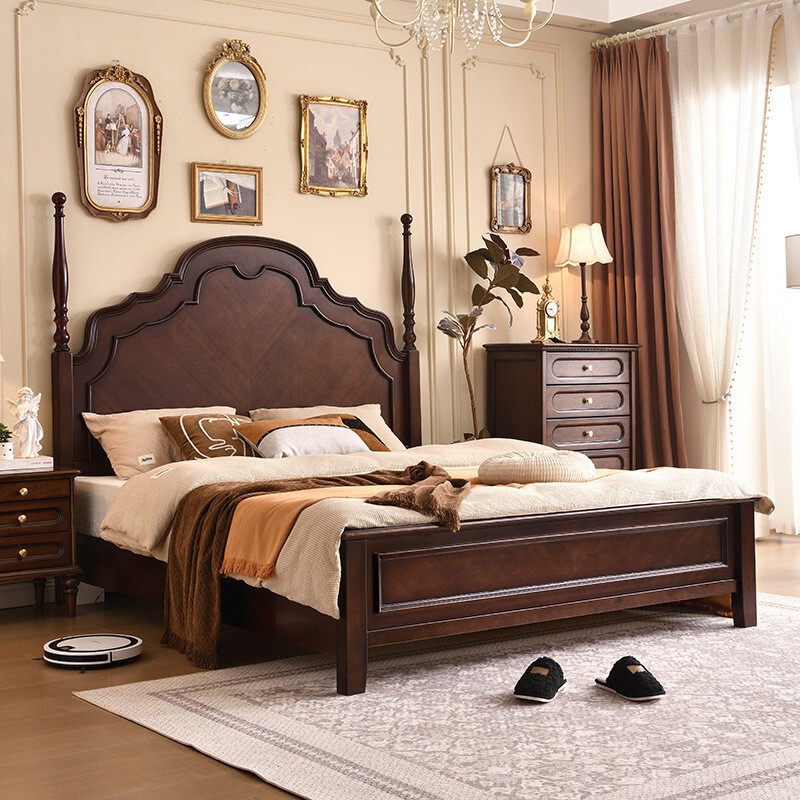 American Retro 1.8 m Solid Wood Double Bed Simple Liriodendron Wood Anna Bed Simple High Box Storage Master Bedroom Bed