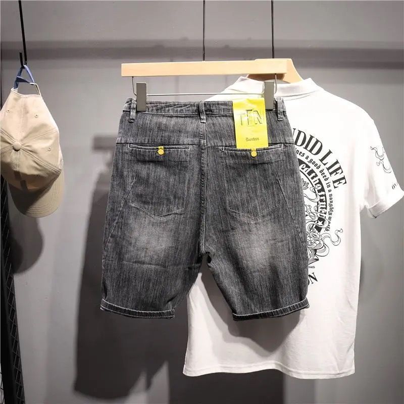 Short d'été fin pour hommes, marque de mode 2024, nouvelle poche diagonale, version coréenne, slim fit, pantalon élastique cinq quarts, tendance_voghion.com