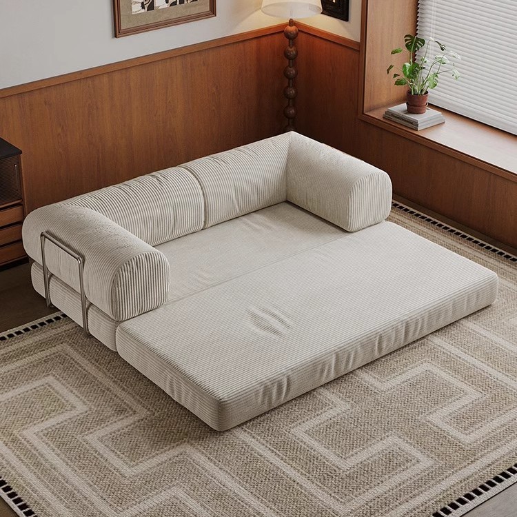 Módulo de sofá de tela de estilo medieval sala de estar pequeña doble triple línea retróptica plegable doble uso sofá cama de pudín
