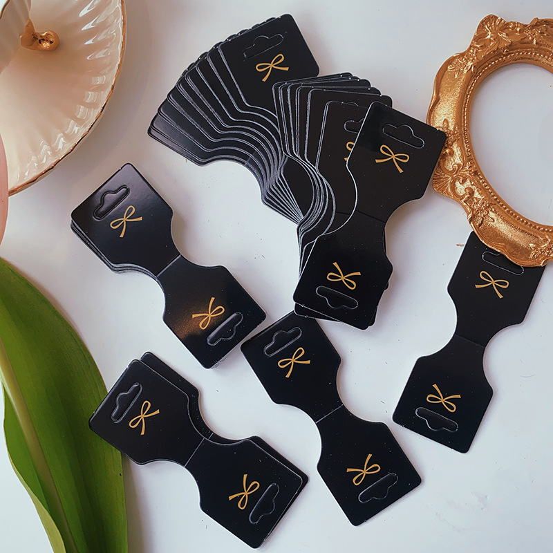 3.5*9厘米对折卡纸~粉紫色小花卡片成人儿童发绳发饰吊牌包装配件