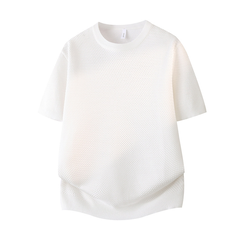Nueva camiseta de punto de verano camiseta de manga corta hombre tejido textural seda de hielo verano viejo viento fábrica transfronteriza al por mayor