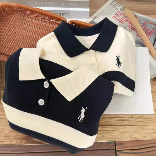 2024 Autumn New Collection Trendy Children's Collared Striped Sweater Boys' and Girls' Casual Polo Shirt