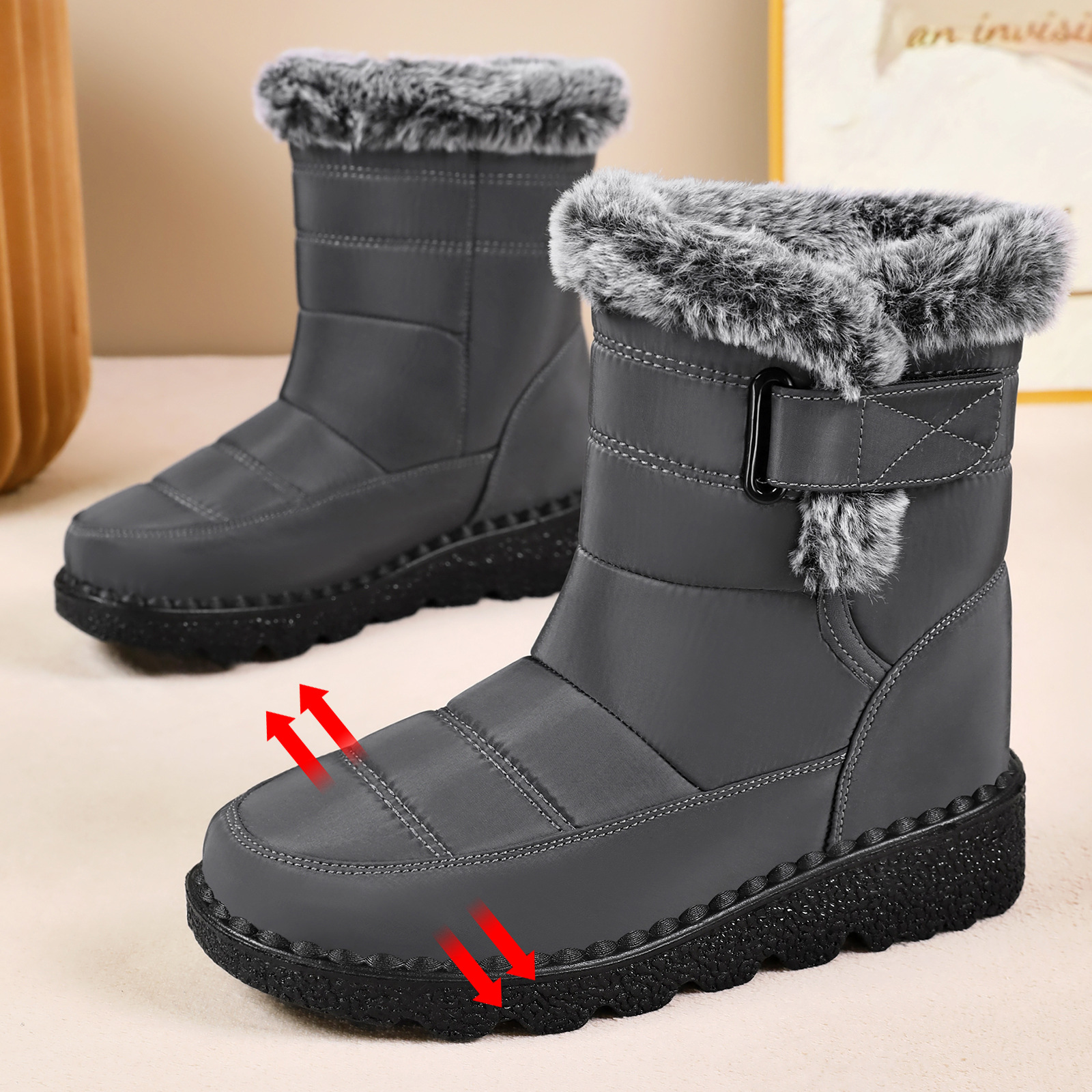 Zapatos de algodón de invierno para mujeres botas de espeso procesamiento personalizado botas de nieve de poliuretano de tamaño grande transfronterizo botas de barril alto