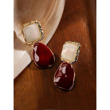 C 10335 Burgundy vintage square earrings �Ƽtɫ�͹ŷ��K���h
