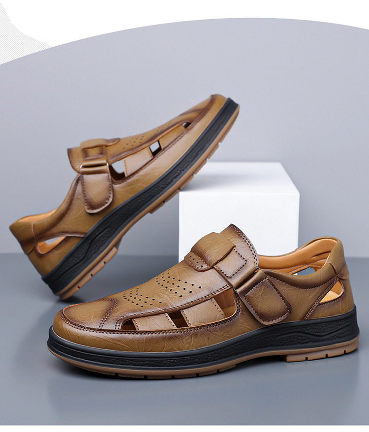 Giày sandal nam cỡ lớn thoáng khí khoét lỗ khóa dán — Màu nâu, màu đen chi tiết 18