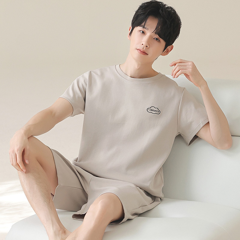 New Explosions Men's Summer Pure Cotton Solid Color Pajamas Teenagers Wear Sports Short Sleeve Shorts Home Clothes suit