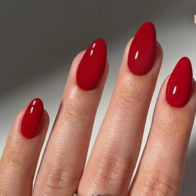 New Solid Color Red Nail Wear Armor Fashion Big Red Almond Nail Red Fake Nail European and American Nail Nail Red Nail