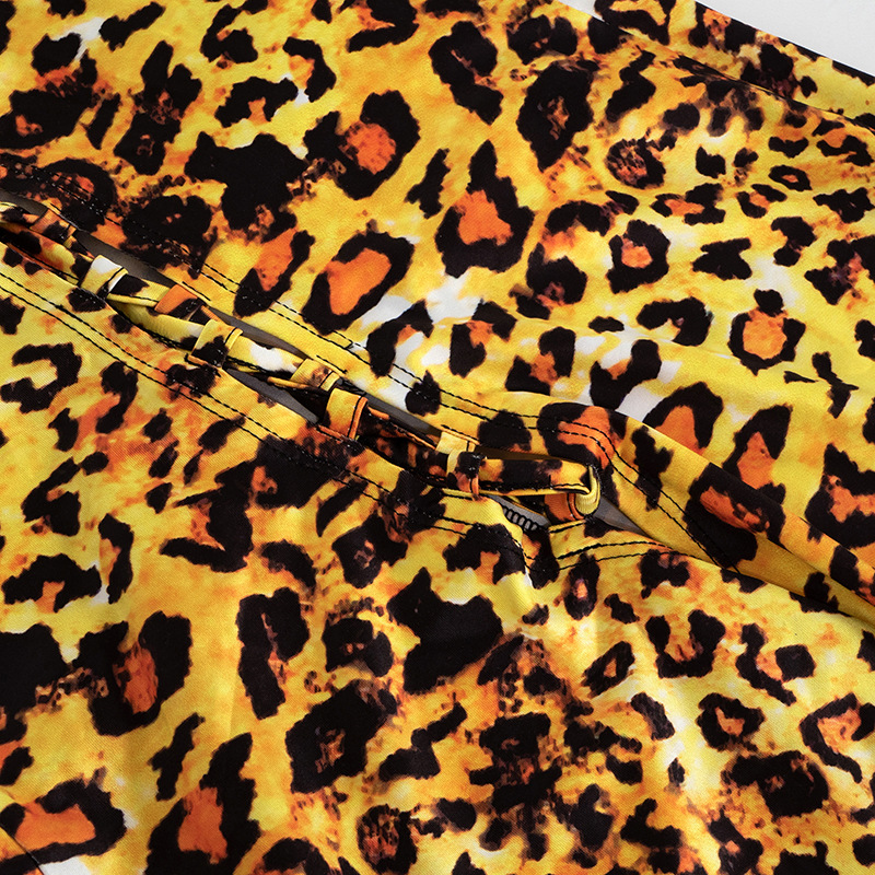 Leopard print faux silk low cut sleeveless jumpsuit NSCBB135136