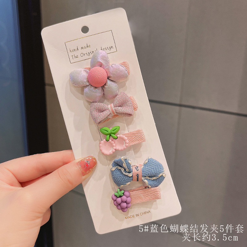 5#블루 리본 헤어 클립 [5종 세트]