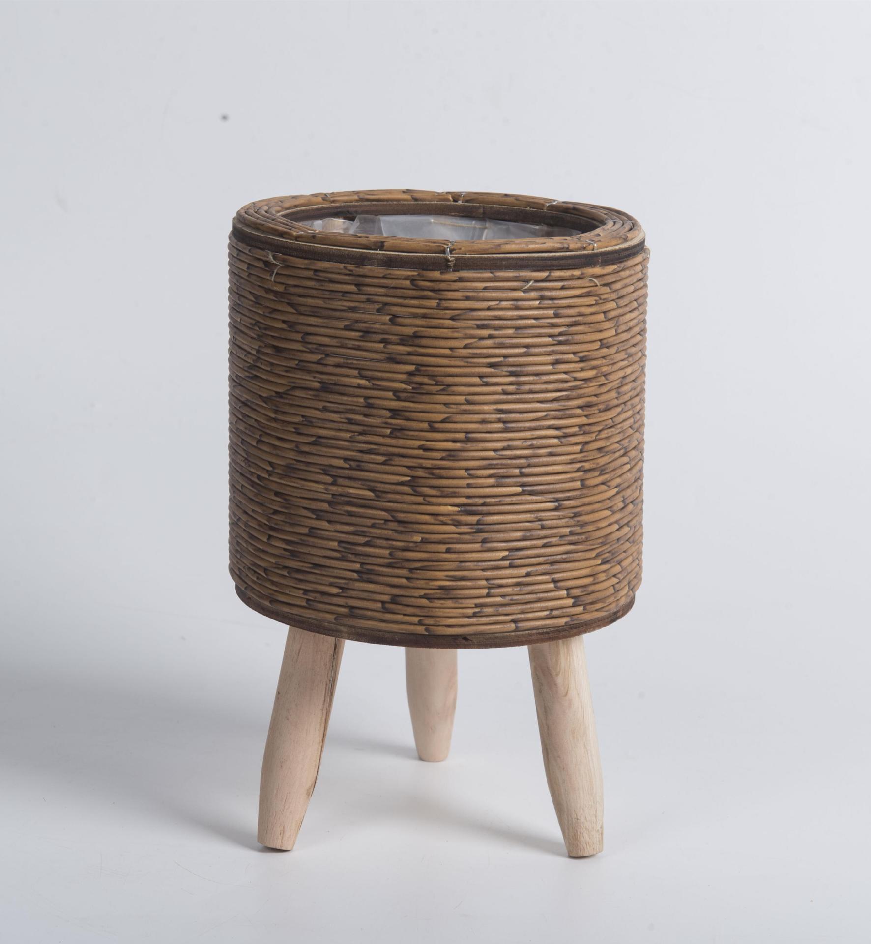 Estilo nórdico ratán creativo maceta soporte de paja cesta de flores sala de estar balcón piso soporte de flores decoración de escritorio