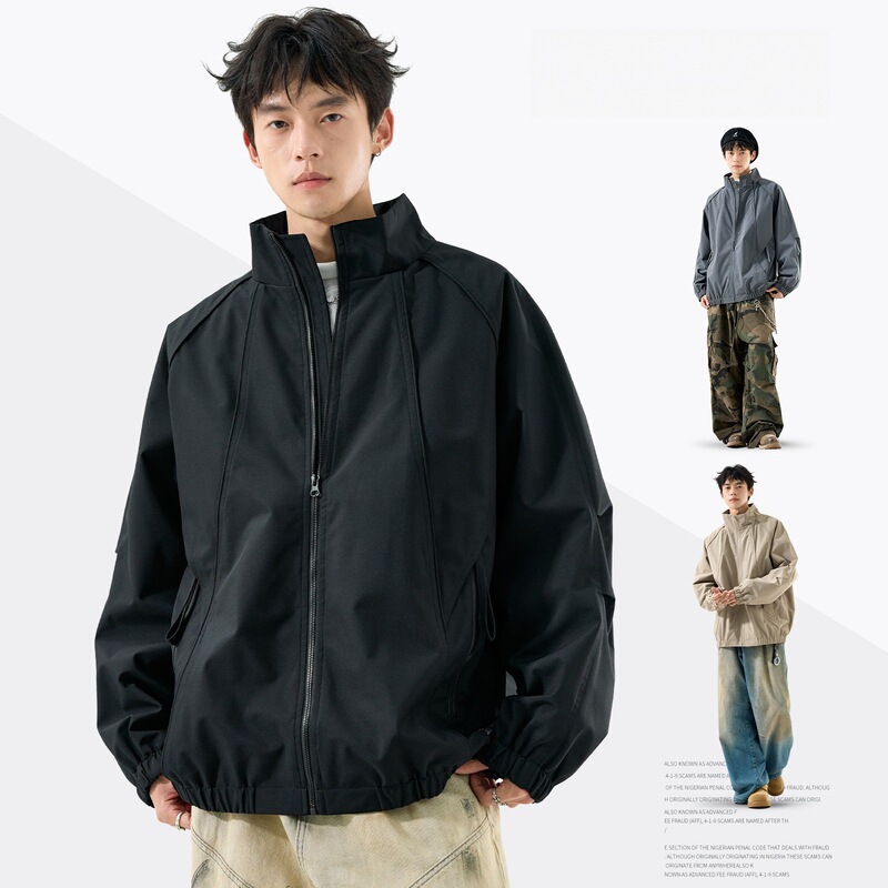 New American-style men's jacket, 2026 autumn collection, lightweight stand-up collar, trendy brand men's short silhouette windbreaker jacket New American-style men's jacket, 2026 autumn collection, lightweight stand-up collar, trendy brand men's short silhouette windbreaker jacket