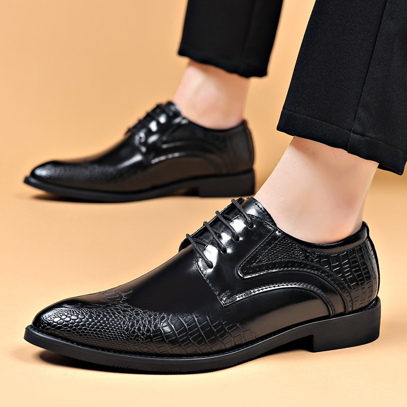 Men's New Leather Shoes Cross-Border Large Size Youth Versatile British Business Formal Casual Shoes Crocodile Pattern Pointed Toe Wedding Shoes for Men Men's New Leather Shoes Cross-Border Large Size Youth Versatile British Business Formal Casual Shoes Crocodile Pattern Pointed Toe Wedding Shoes for Men