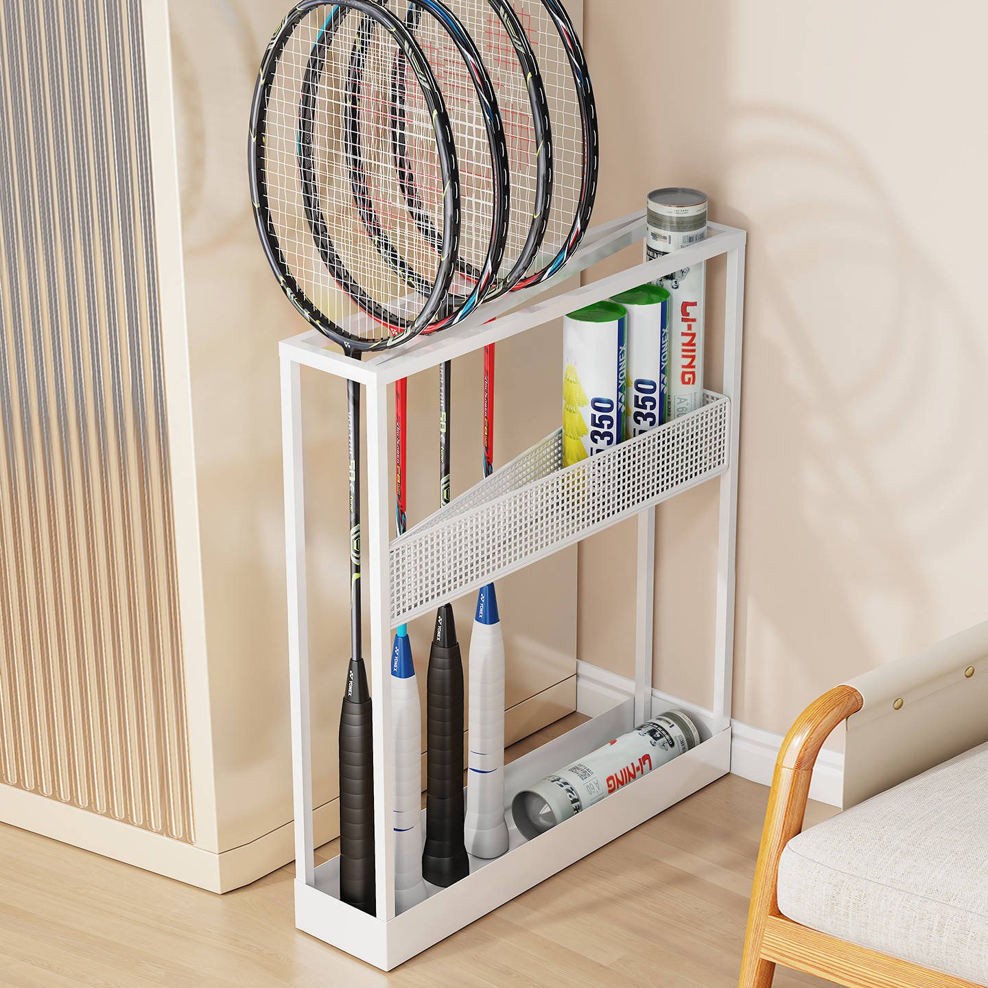 Badminton Racket Display Rack Large Capacity Tennis Racket Storage Rack Sports Fitness Equipment Placement Rack Organizing Basket