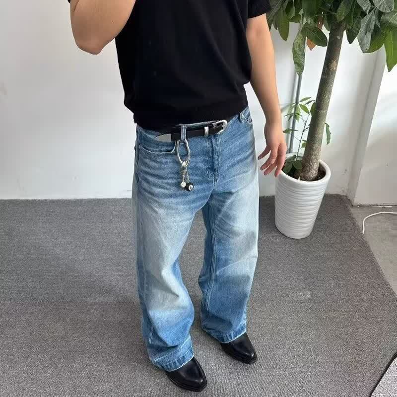 Retro High-Street Flared Jeans For Men & Women – Black Distressed Denim Pants, Loose Straight-Leg Vintage Style With Stretch Comfort_mkmklike.com