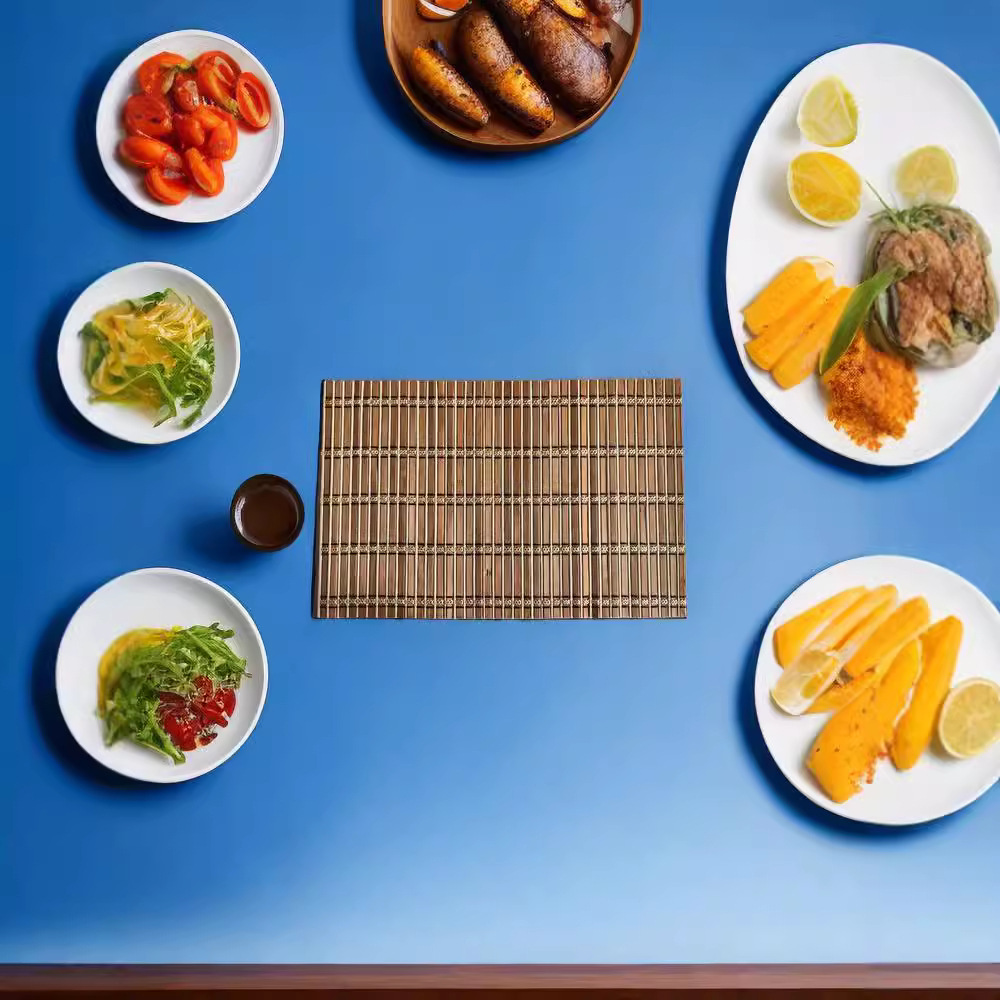 Cojín de bambú tejido spot transfronterizo almohadilla de comedor resistente al quemado almohadilla de aislamiento térmico puede almacenar plegable almohadilla de comedor de bambú lavable almohadilla de taza