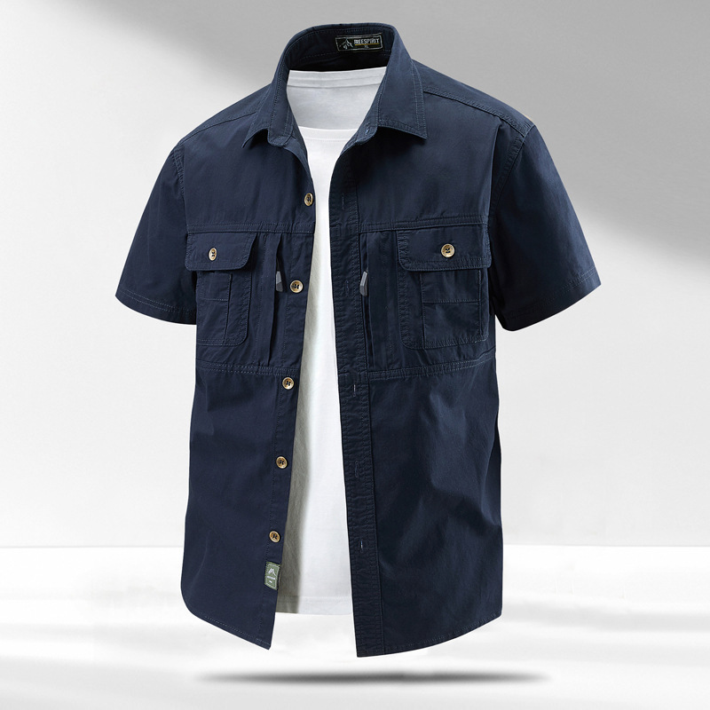 Short-Sleeved Shirt for Men, New Summer Style Workwear, Retro Pure Cotton Loose Shirt Jacket Short-Sleeved Shirt for Men, New Summer Style Workwear, Retro Pure Cotton Loose Shirt Jacket