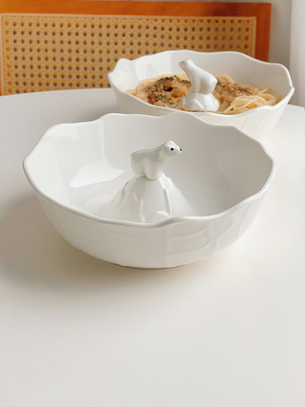 日本式insホッキョクグマの陶磁器の碗の皿のかわいい楕円の円盤のサラダのデザートの食器のセットの麺の碗のご飯の碗のスープの碗|undefined