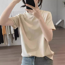 夏季新款 半高领t恤女式简约显瘦韩版基础款短袖上衣棉质打底衫16