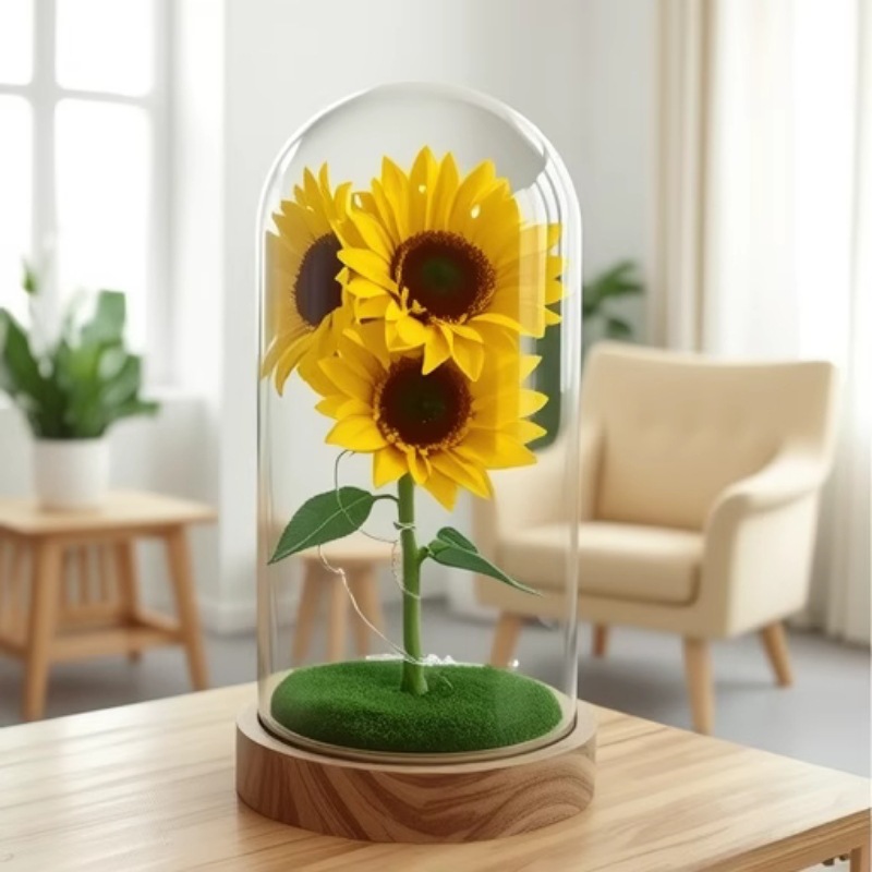 Regalos navideños Fragrant Sun Kwai haz de vidrio cubierta pequeña fragancia rosa flor con luz flor artificial regalo de cumpleaños de San Valentín