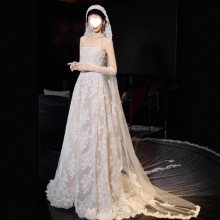 简约轻婚纱礼服2025新款新娘高级质感小个子拖尾出门主纱气质名媛