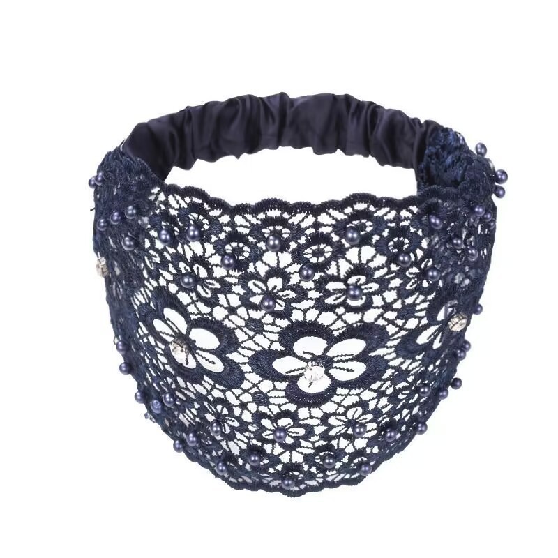 Diadema hueca de flor de ciruelo, nueva diadema de pelo prensado de lado ancho con cuentas para cubrir las canas