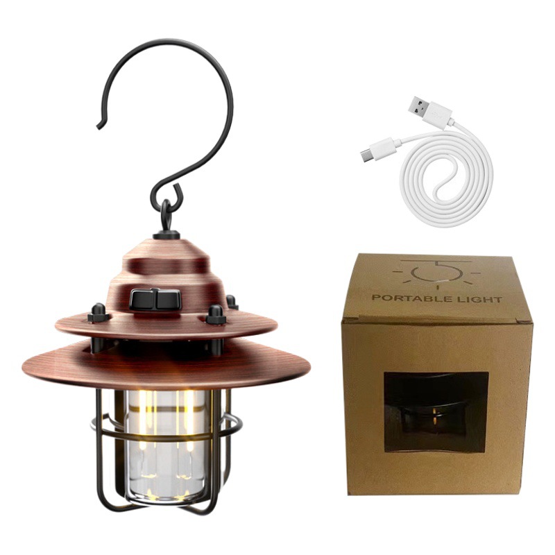 Metal retro al aire libre tienda de campaña campamento luz recargable iluminación atmósfera luz resistencia linterna camping portátil