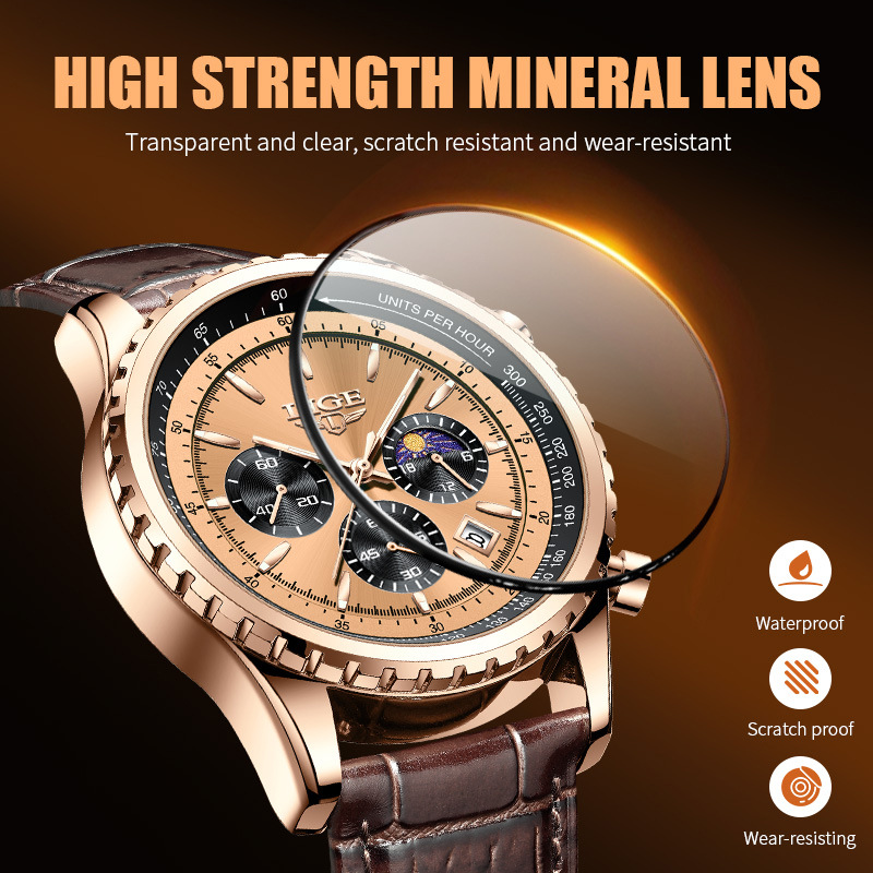 Lige2023新品メンズクォーツ腕时计多机能クロノスポーツ防水腕时计ビジネスメンズ腕时计