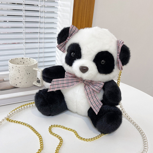 Cute National Treasure Panda Doll Women's Shoulder Bag Grabber Gift Panda Bag Wholesale Cartoon Plush Crossbody Bag