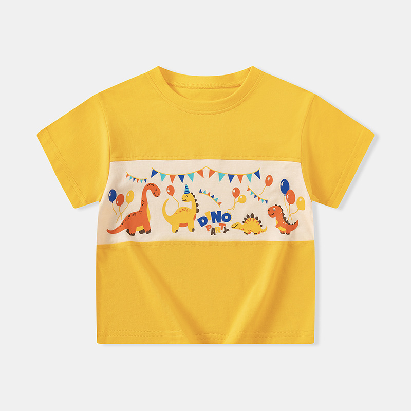 Be top ropa para niños transfronterizos camiseta de verano para niños fiesta de dinosaurios camiseta de bebé a juego de color manga corta cuello redondo top de punto