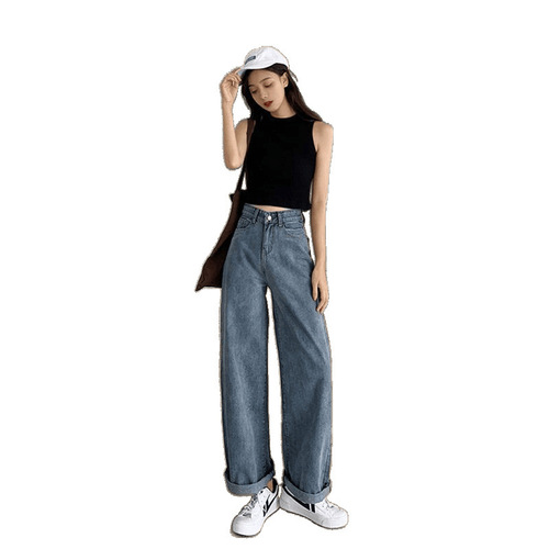 Xintang jeans, denim wide-leg pants, women's high-waisted drop-crotch straight-leg floor-length slim-fit pants, HyunA-style straight-leg pants, drop-shipping