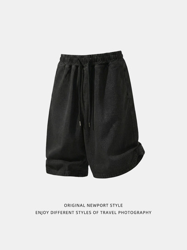 Light sports style imitation denim casual shorts summer fashion brand loose straight mid-pants simple breathable quarter pants q