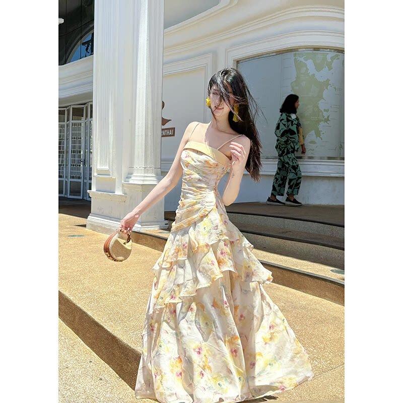 Good Job【Alice】French-Style Printed Dress, Light Luxury Irregular Fishtail Summer Dress Good Job【Alice】French-Style Printed Dress, Light Luxury Irregular Fishtail Summer Dress