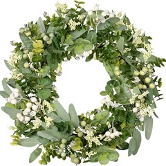 春の夏の大きい藤の輪の藤の条のユーカリのシミュレーションのベリーの花輪の尤加利の門はイースターの家庭の装飾品を掛けます。