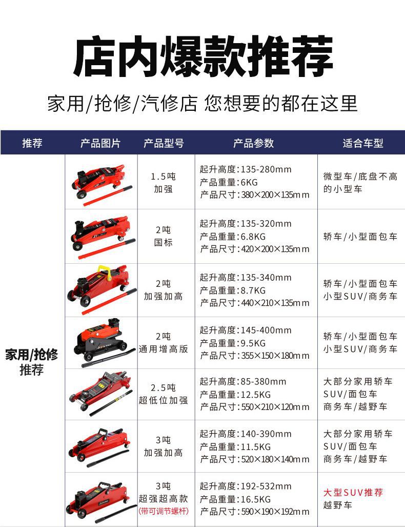 Horizontal Hydraulic 0kg Ton 4S Shop Auto Repair Shop Dual Pump Car Tire Changing Tool 3 Tons 4 Tons 5 Tons Off-Road Suv Horizontal Top