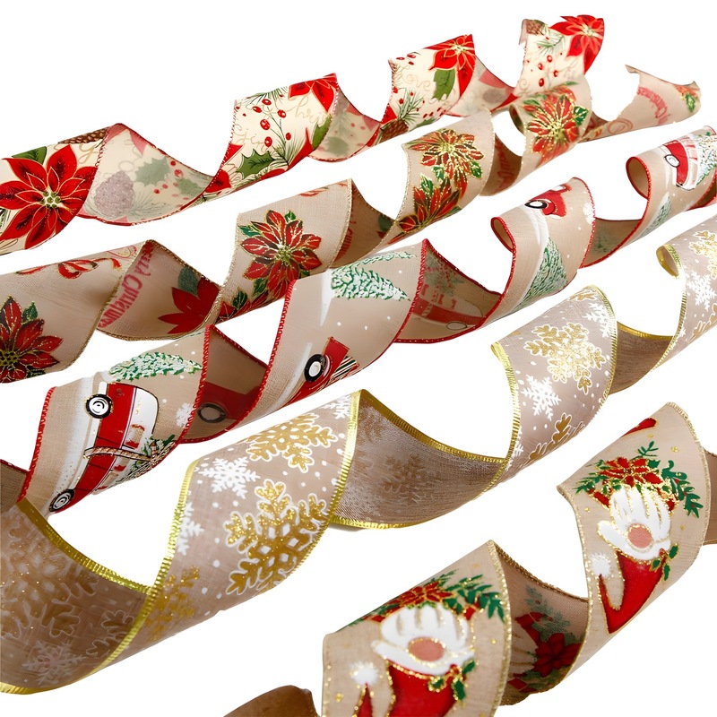 クリスマスプリントリボン手作りクリスマス蝶結びリボン雪花松果模造麻布カーキ色拷問リボン|undefined