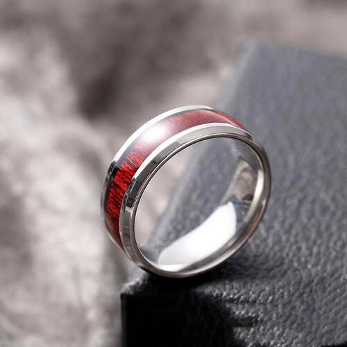 stainless steel inlaid wood grain ring ins style men's ring ring hand jewelry