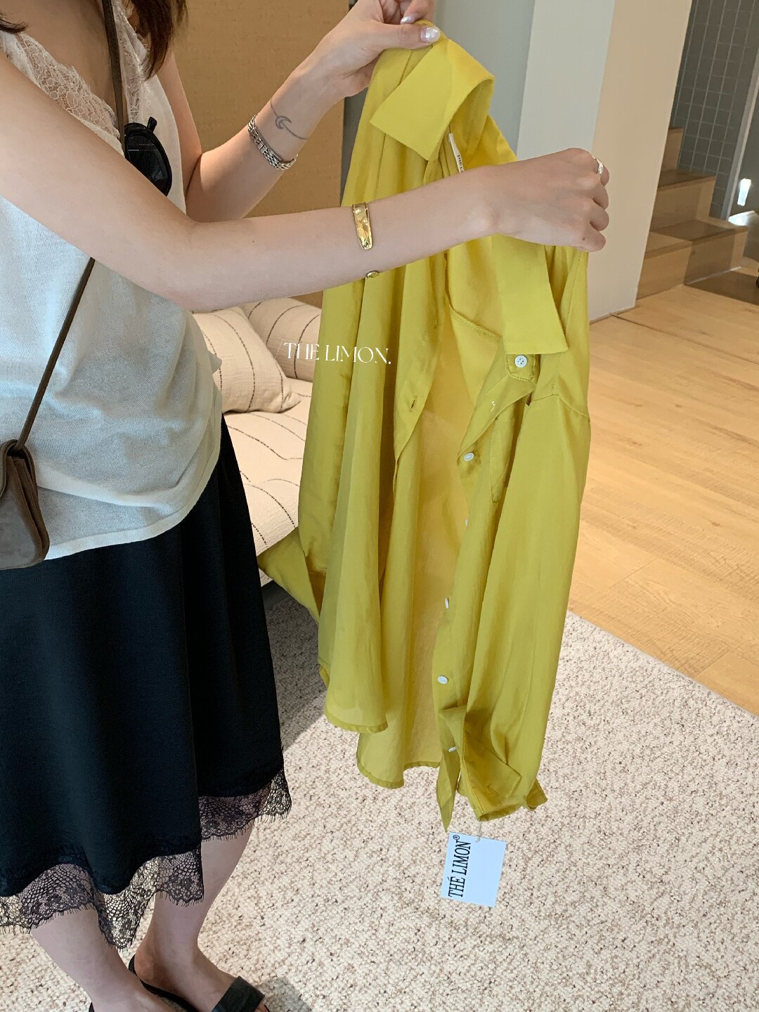 Áo sơ mi nữ tay dài chất liệu tencel phong cách lười biếng ấm áp — Vàng nhạt, xanh lam, Xanh lá cây nhạtcolor, màu hồng chi tiết 95