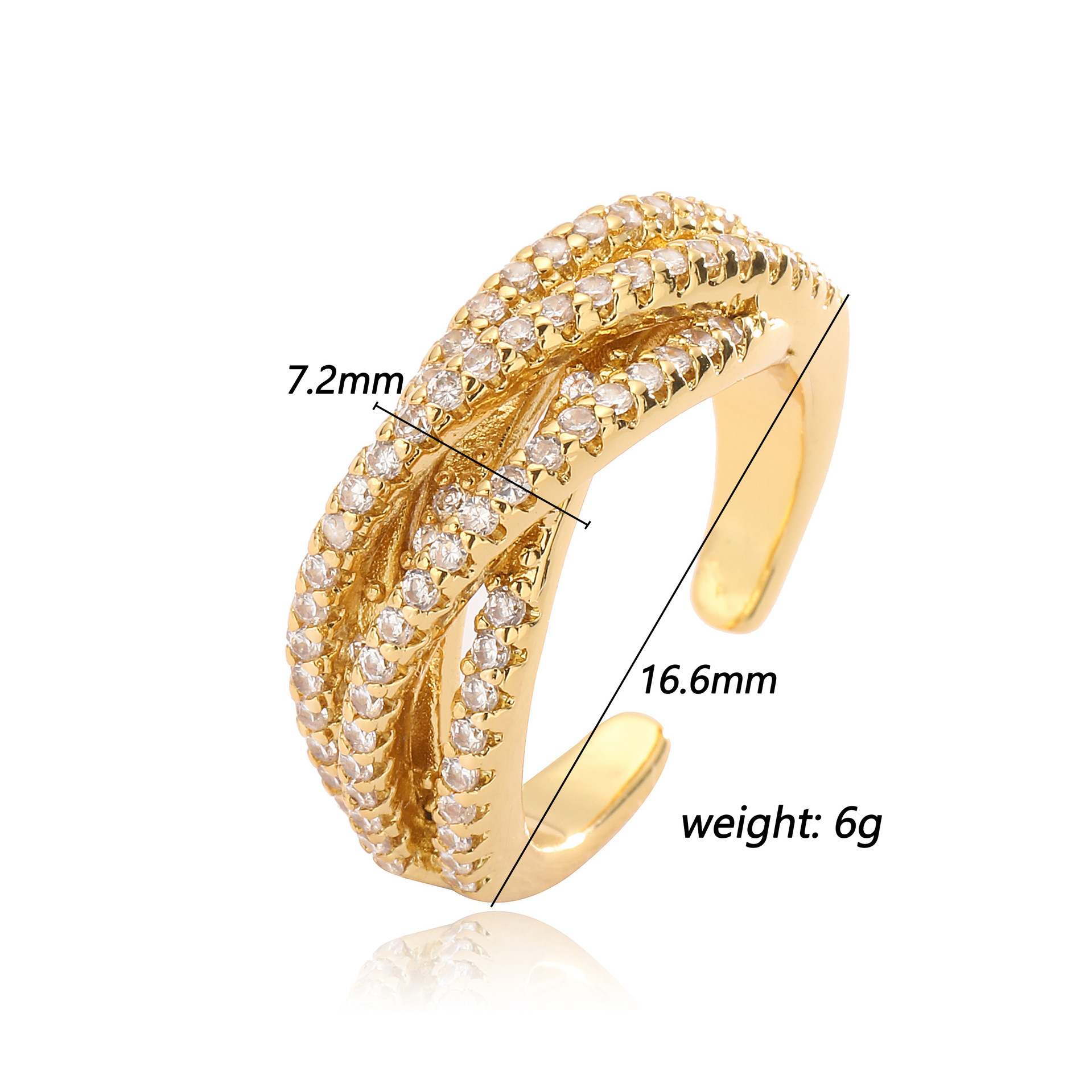 1 Piece Quantity Copper Irregular Inlay Cross Geometric Rhinestones Open Rings