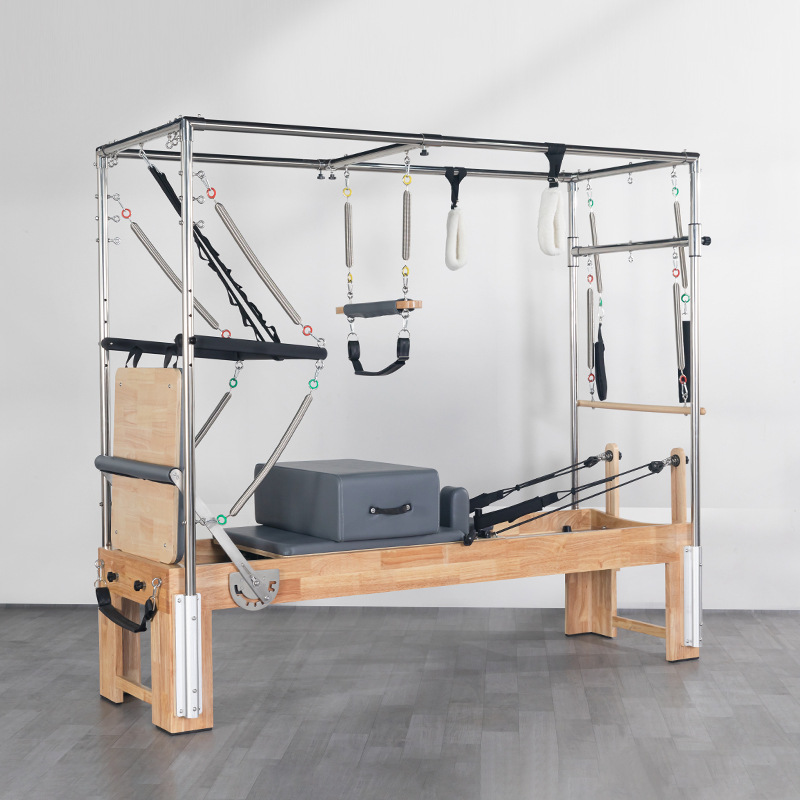 Estudio de yoga traje de cinco piezas equipo de pilates, barril de escalera, silla de pedal estable, cama central de pilates de arce Cadillac de roble