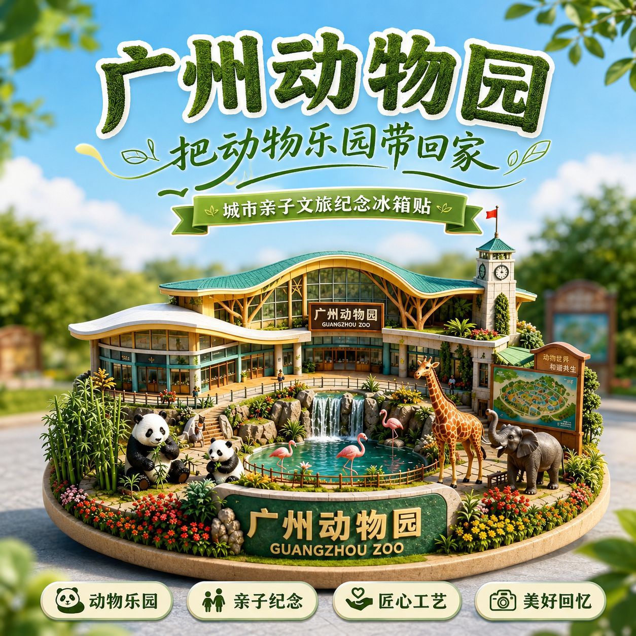 广州动物园冰箱贴金属浮雕旅行冰箱贴旅游纪念伴手礼礼物装饰门贴