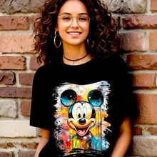 短袖休闲圆领日常上衣米奇印花宽松中长款女装T恤2025新款夏季