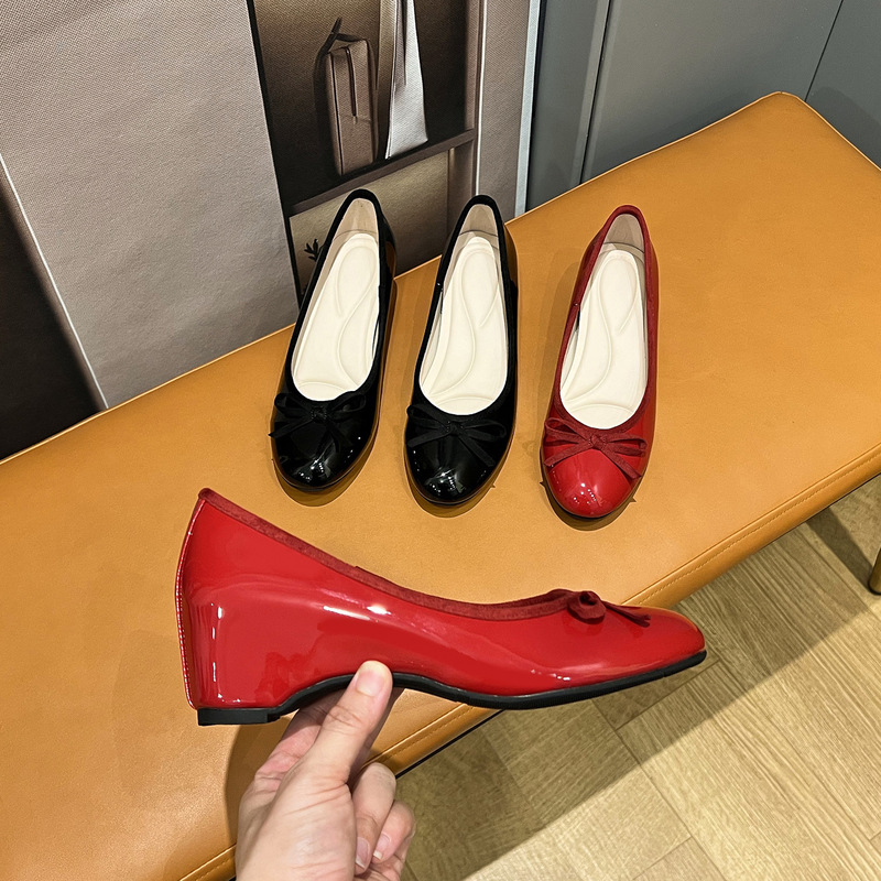 In-Stock Sexy French-Style Round-Toe Bowknot Mary Jane Wedge Casual Versatile High-Heeled Slip-On Shoes