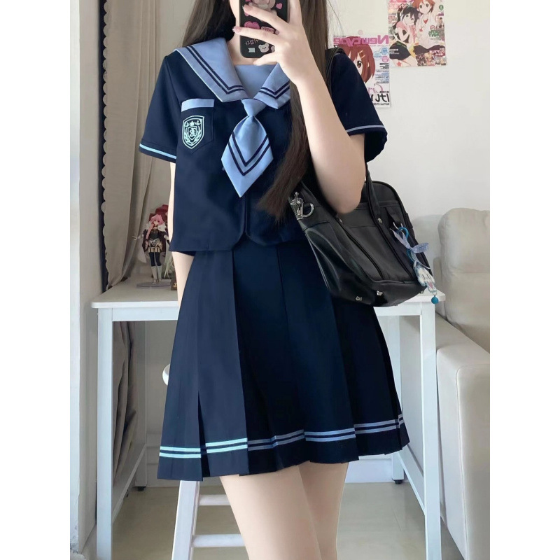 Original Jk Uniform Set (Deep Sea) Authentic School Supply Cyan Sailor Suit Box Pleated Skirt Long Sleeve Short Sleeve Set for Women