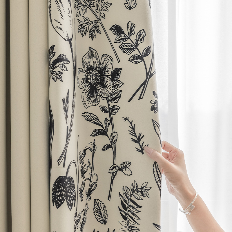 Retro francés crema impresión de viento de color mosaico Cheney Jacquard cortina de sombra sala de estar dormitorio cortina Shaoxing al por mayor