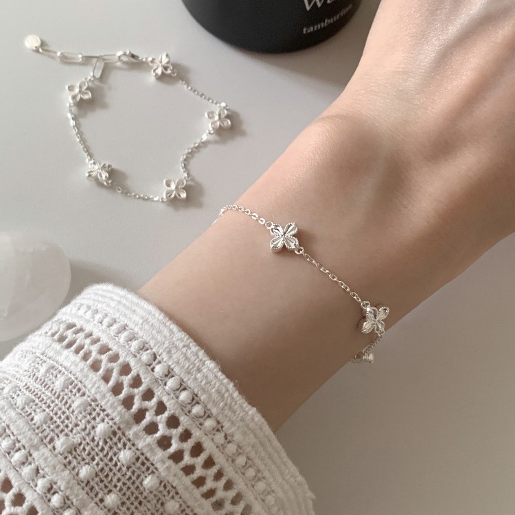 Braccialetto in argento sterling con trifoglio portafortuna per donna, design di nicchia, sensazione di alta qualità, leggero, personalità unica,_voghion.com