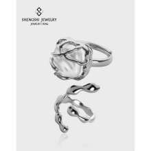 韩版小众ins风月光森林珍珠高级感冷淡风不掉色开口戒指女批发潮